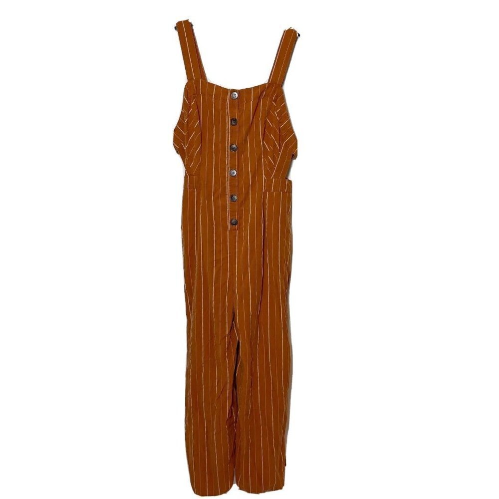 ASTR Womens‎ Baseline Wide Leg Jumpsuit Linen Orange Striped L Backless Cutout